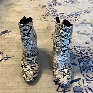 Faux snake skin heeled ankle boot